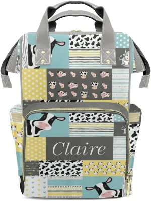 Cute Cow Pattern Personalized Diaper Bag Backpack Name Custom Mommy Nappy Baby Bag Daypack for Mom Dad Gifts