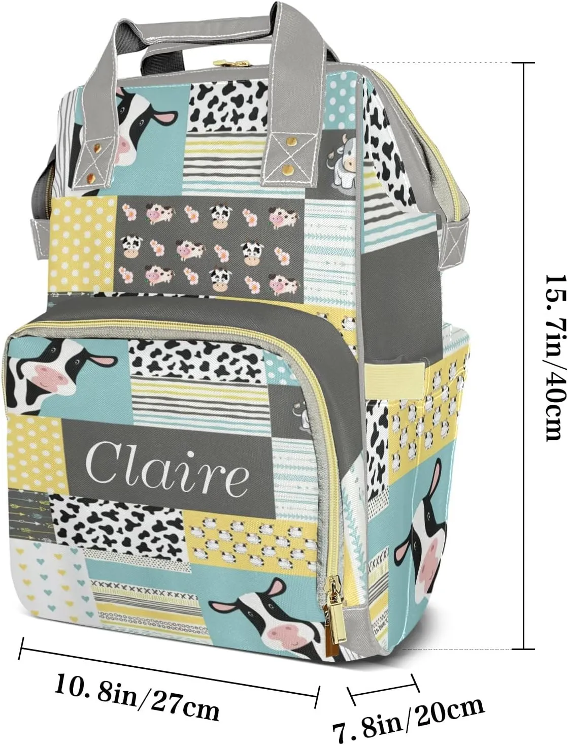 Cute Cow Pattern Personalized Diaper Bag Backpack Name Custom Mommy Nappy Baby Bag Daypack for Mom Dad Gifts