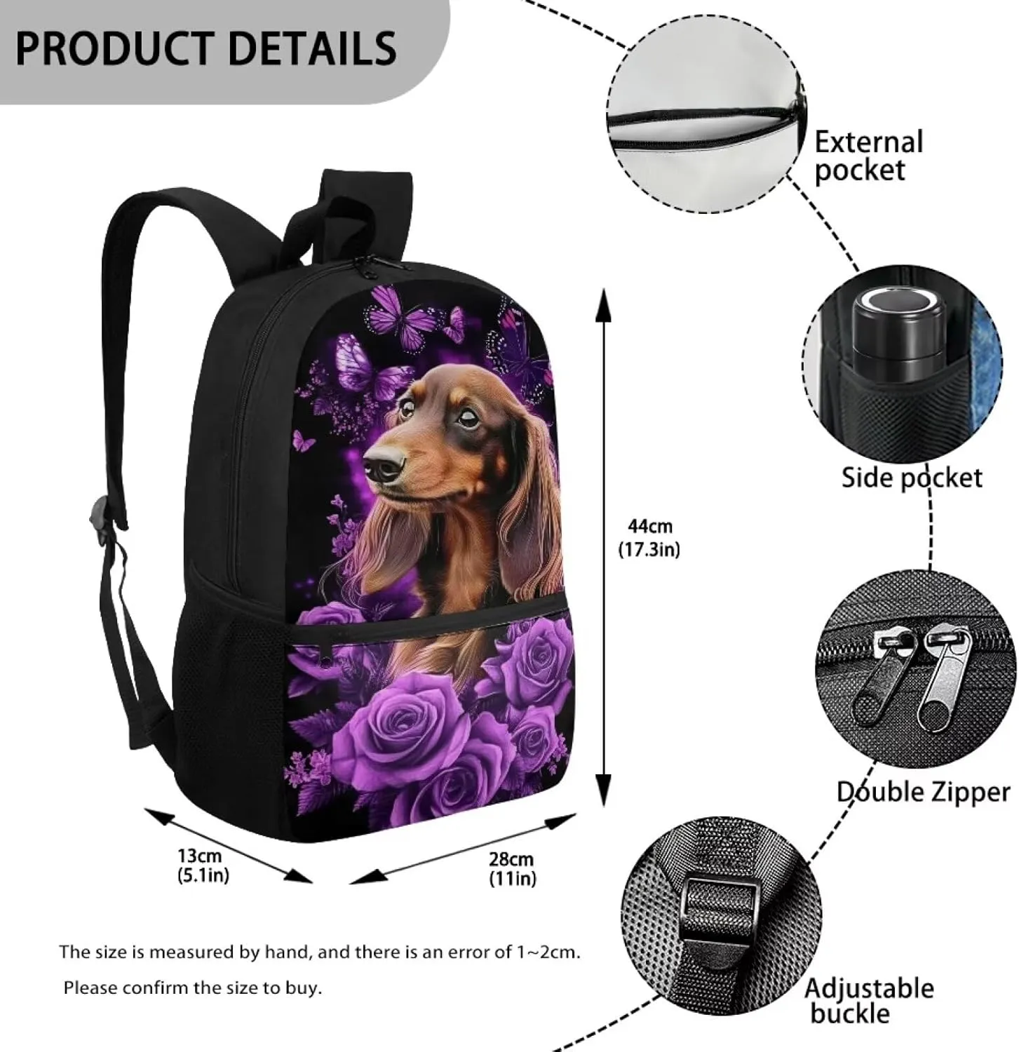 Cute Dachshund Floral Backpack for Girls Bookbag Primary School Daypack Elementary Students Knapsack
