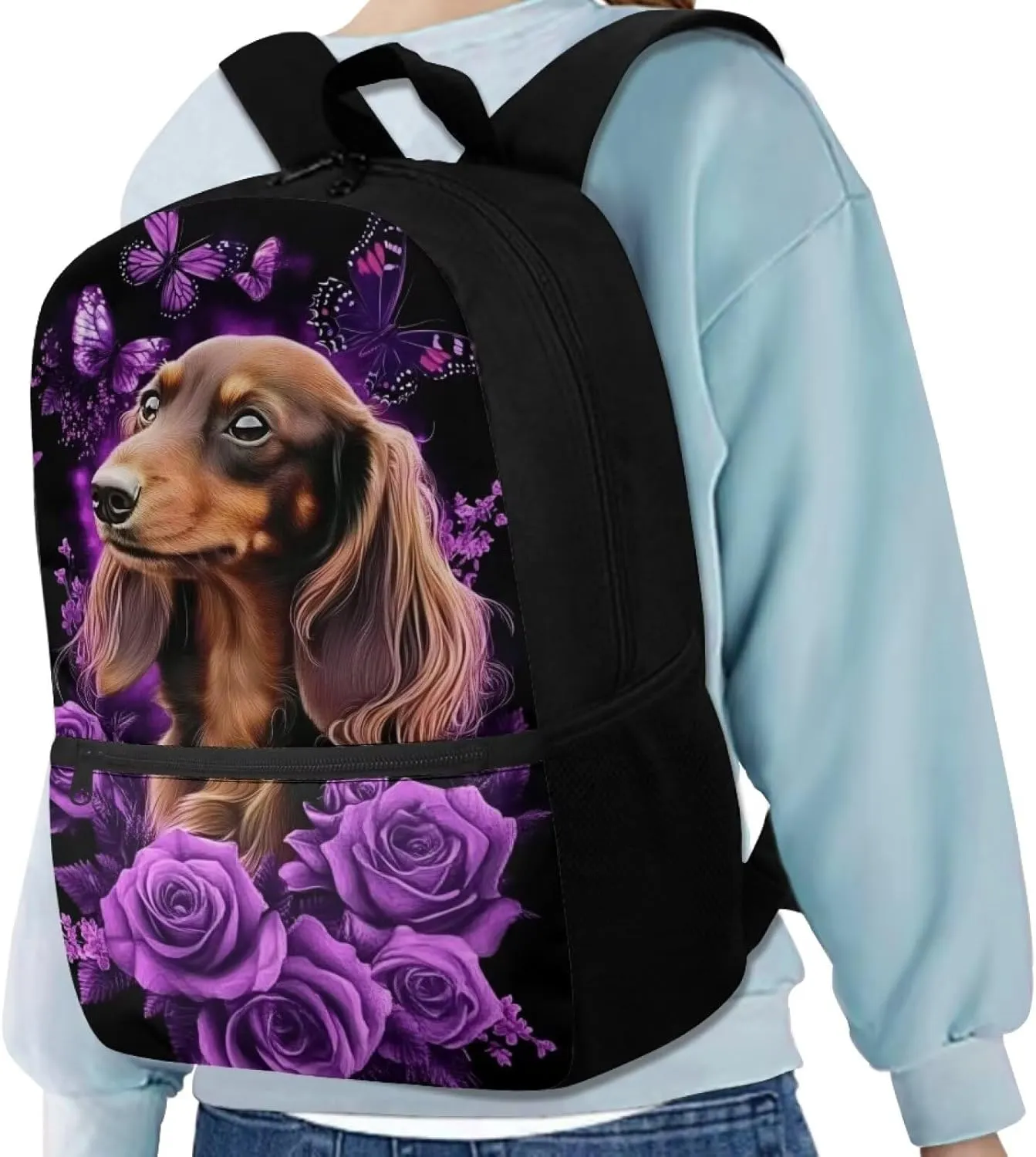 Cute Dachshund Floral Backpack for Girls Bookbag Primary School Daypack Elementary Students Knapsack