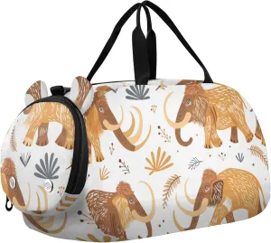 Cute Mammoths Sports Duffle Bag for Teens Girls Boys, Gym Bag with Shoe Compartment, Kids Travel Overnight Weekender Shoulder Bag