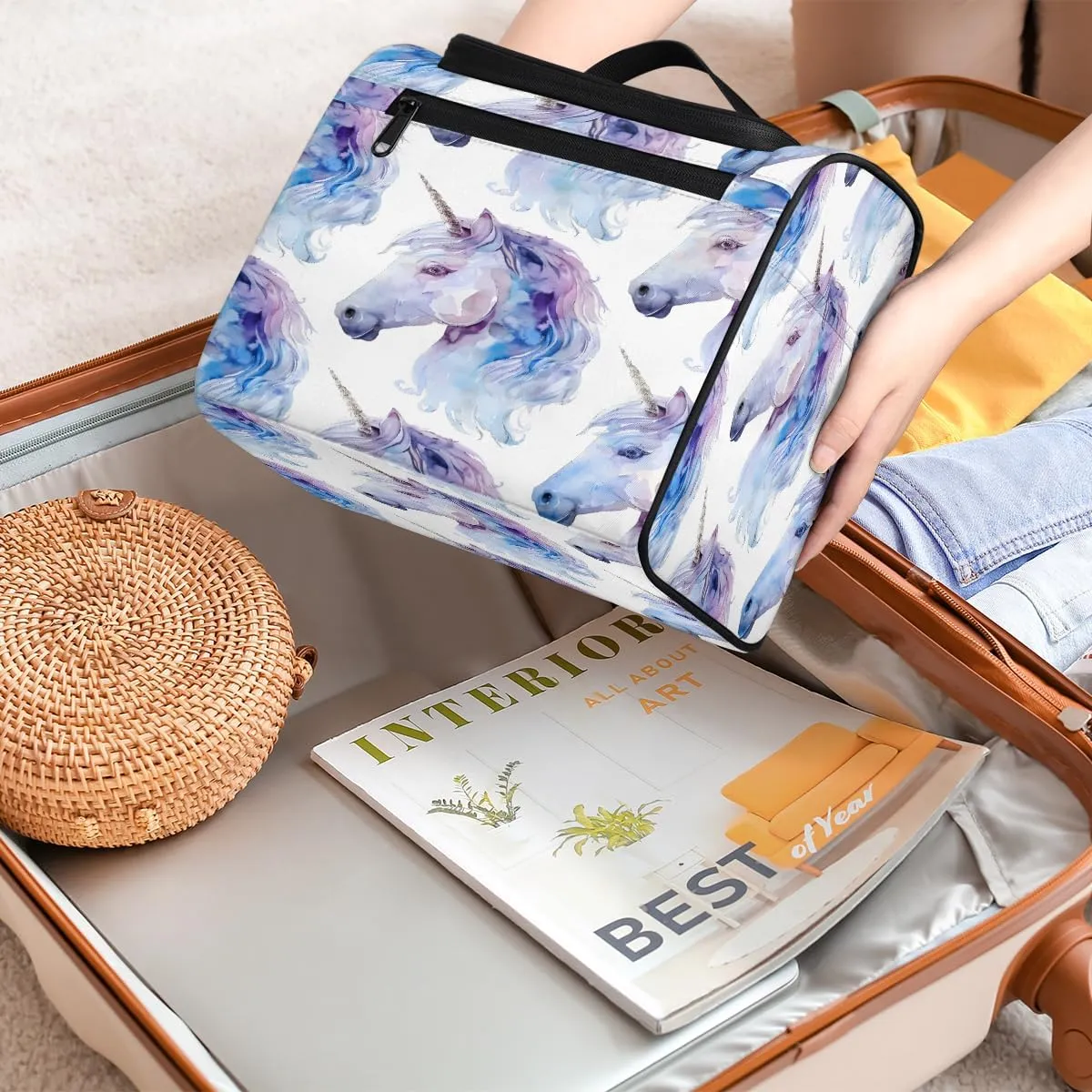 Cute Unicorn Horse Travel Toiletry Bag for Men and Women, Large Hanging Makeup Bag Organizer Toiletries Bag for Travel, Cosmetic Bag with Handle
