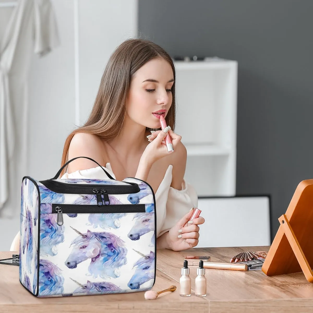 Cute Unicorn Horse Travel Toiletry Bag for Men and Women, Large Hanging Makeup Bag Organizer Toiletries Bag for Travel, Cosmetic Bag with Handle