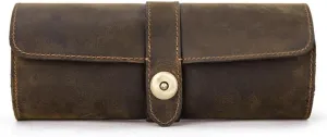 Cylindrical Three Pack Mechanical Watch Box In Cowhide Portable Watch Storage Box for Travel