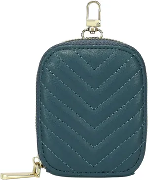 Daisy Rose Rectangle Quilted Chevron Coin Purse Pouch Change Wallet Holder with clasp - PU Vegan Leather - Turquoise
