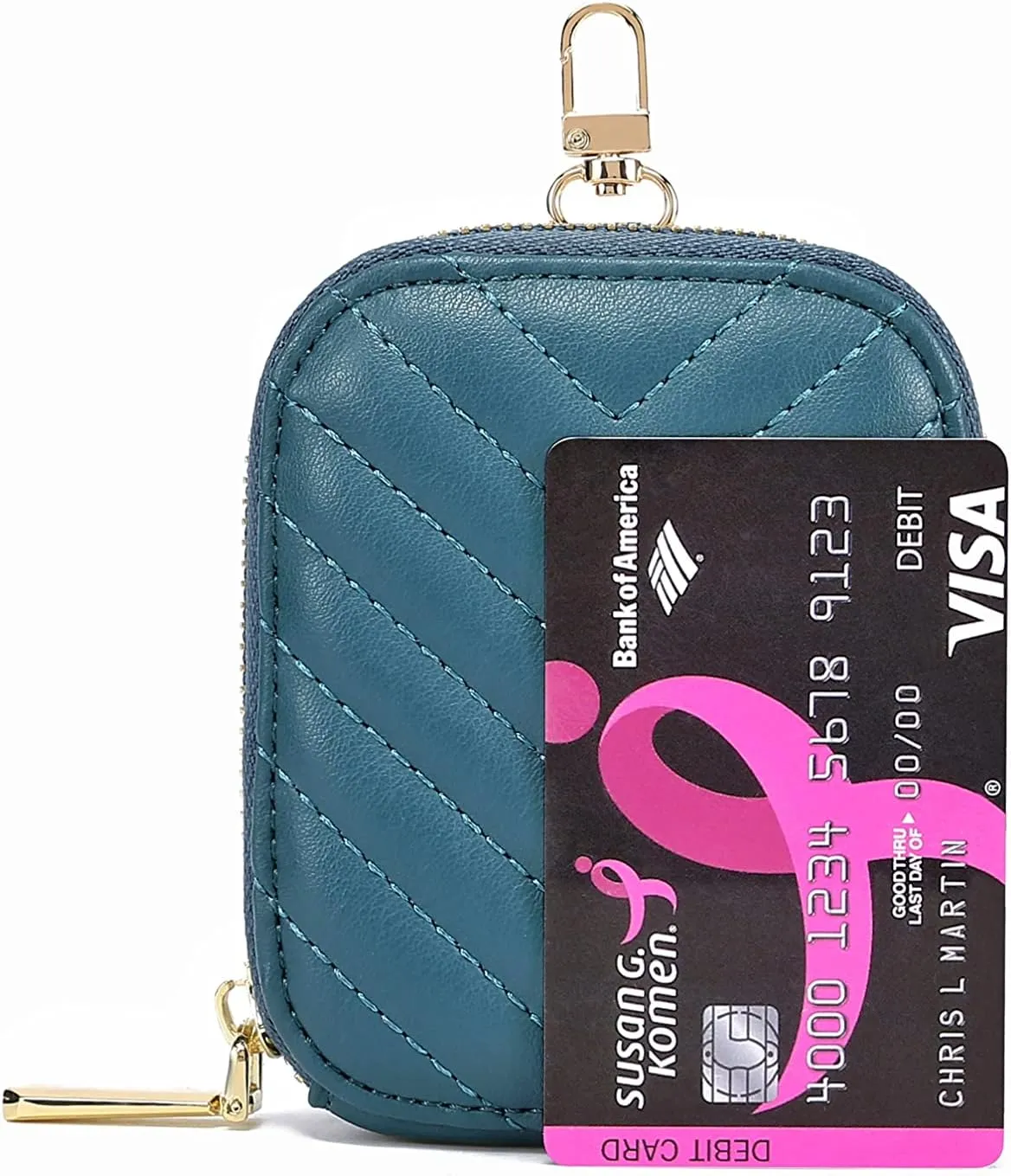Daisy Rose Rectangle Quilted Chevron Coin Purse Pouch Change Wallet Holder with clasp - PU Vegan Leather - Turquoise