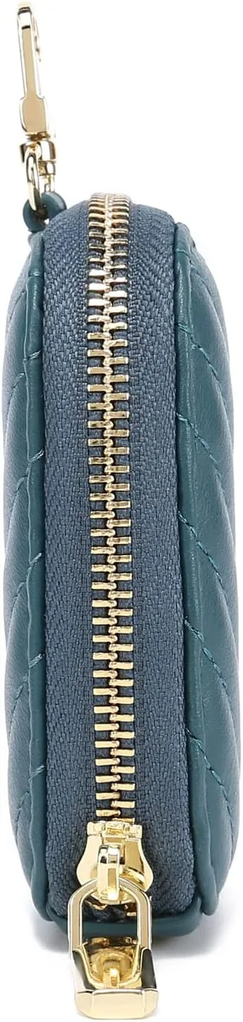Daisy Rose Rectangle Quilted Chevron Coin Purse Pouch Change Wallet Holder with clasp - PU Vegan Leather - Turquoise