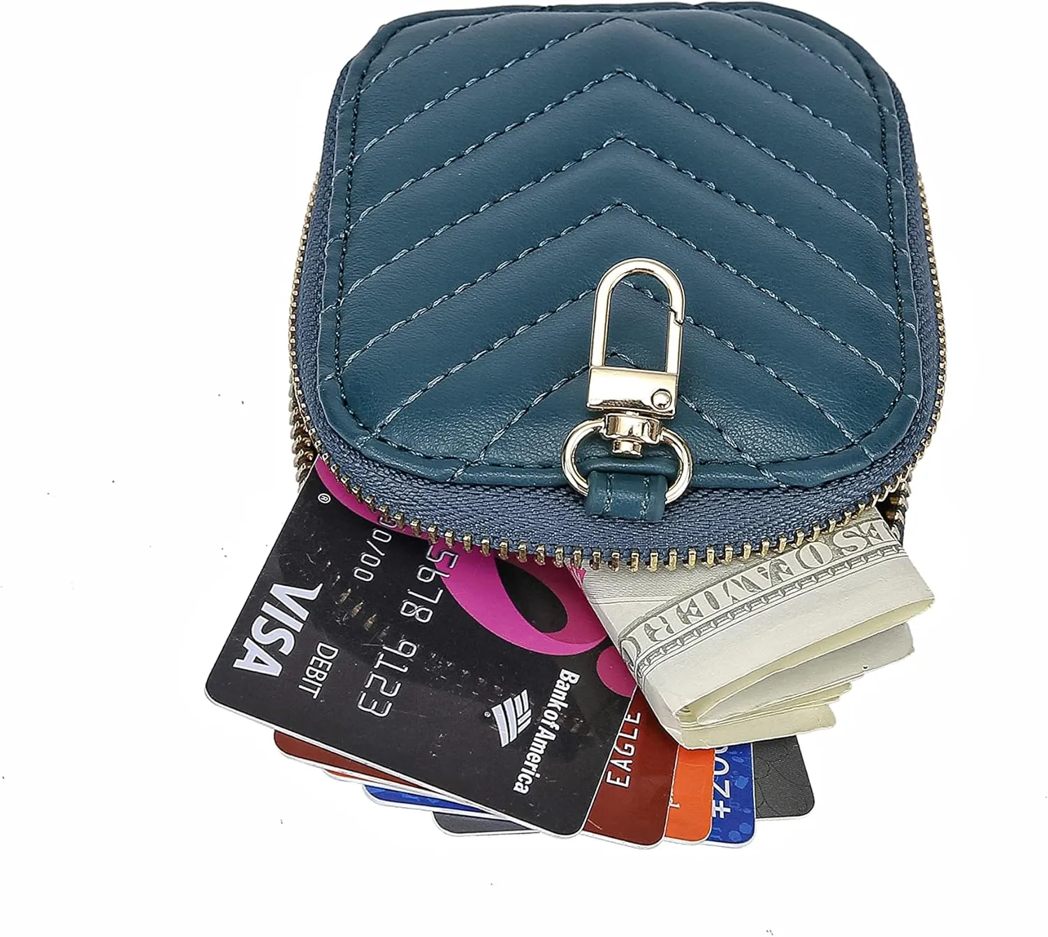 Daisy Rose Rectangle Quilted Chevron Coin Purse Pouch Change Wallet Holder with clasp - PU Vegan Leather - Turquoise