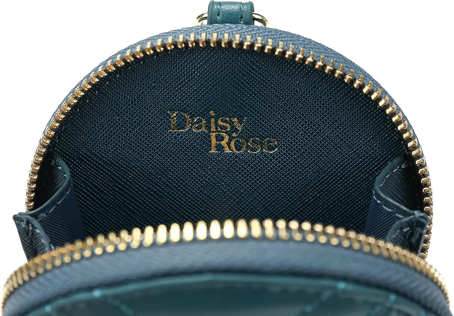 Daisy Rose Round Quilted Chevron Coin Purse Pouch Change Wallet Holder with clasp - PU Vegan Leather - Turquoise