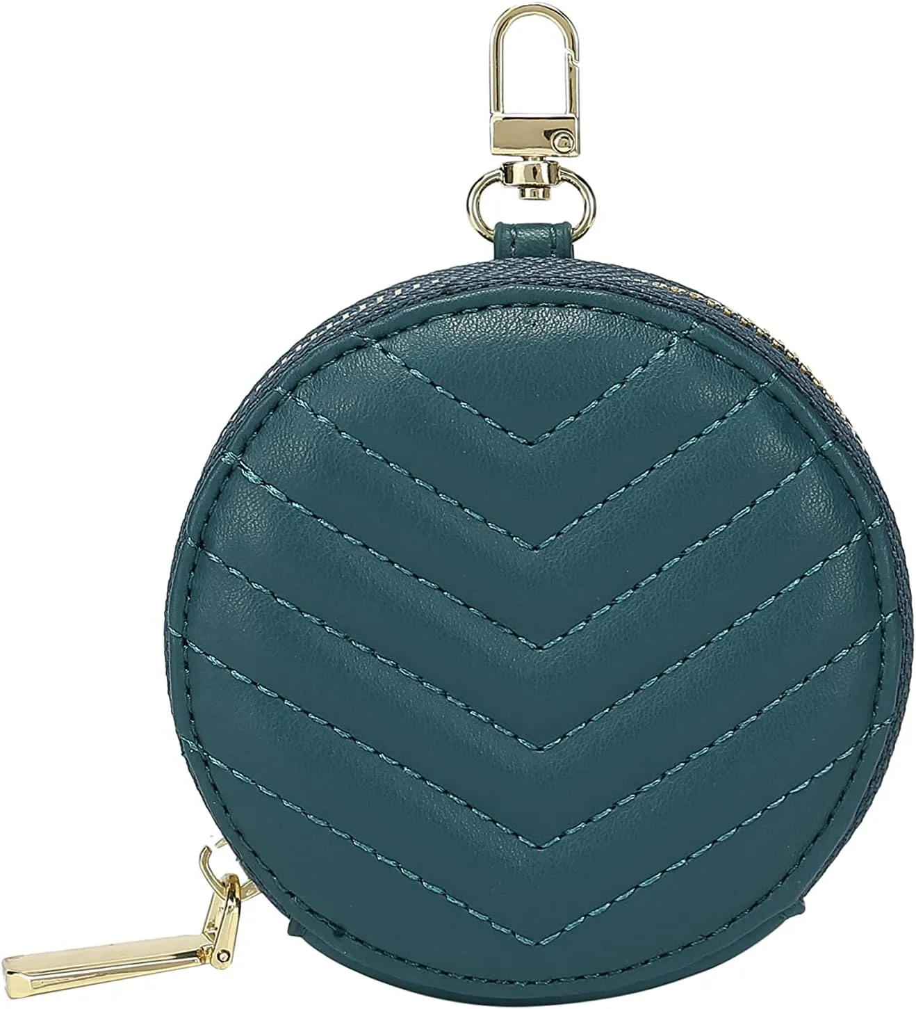 Daisy Rose Round Quilted Chevron Coin Purse Pouch Change Wallet Holder with clasp - PU Vegan Leather - Turquoise