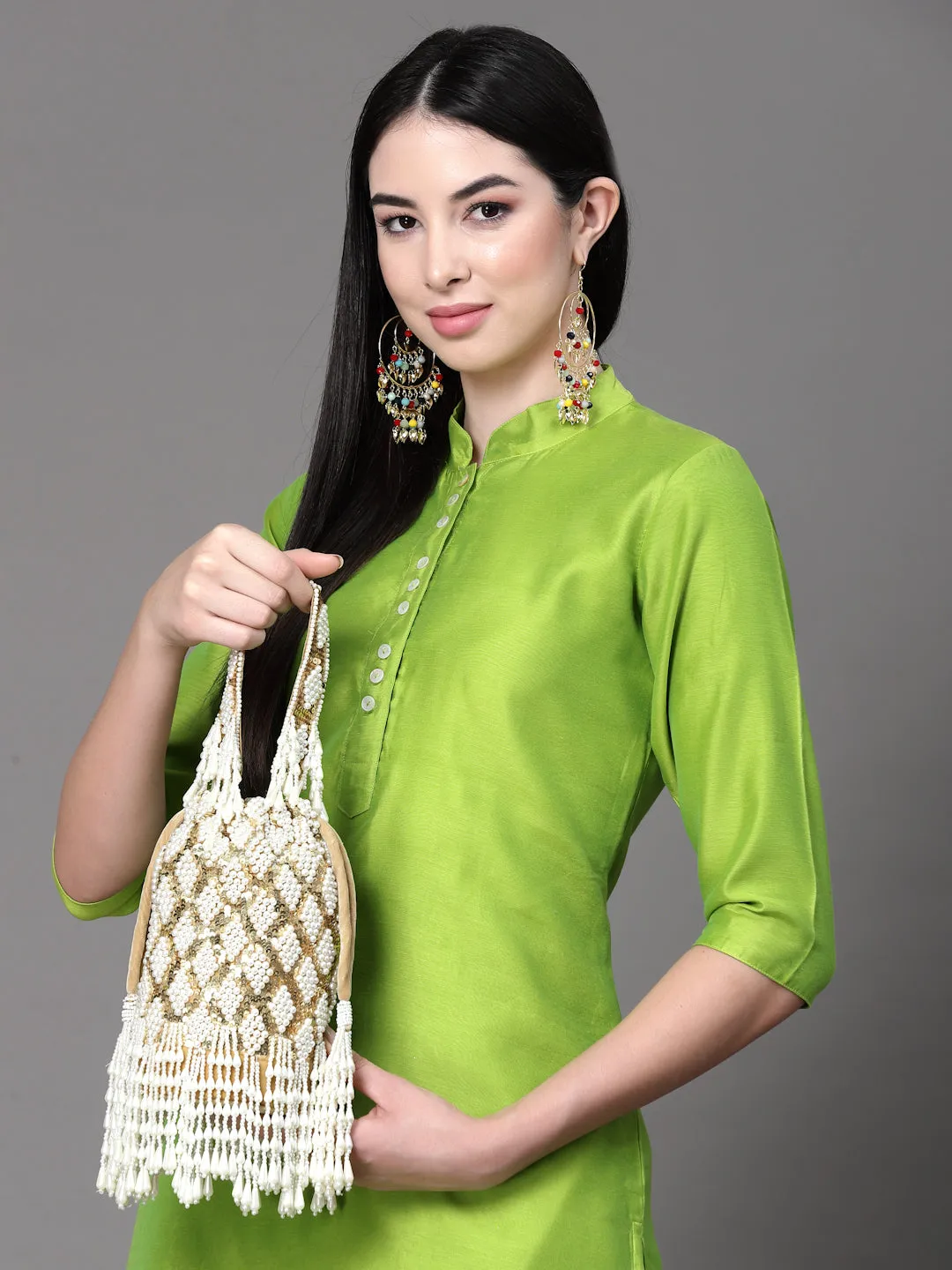 Dangle Diamond Embellished Velvet Potli
