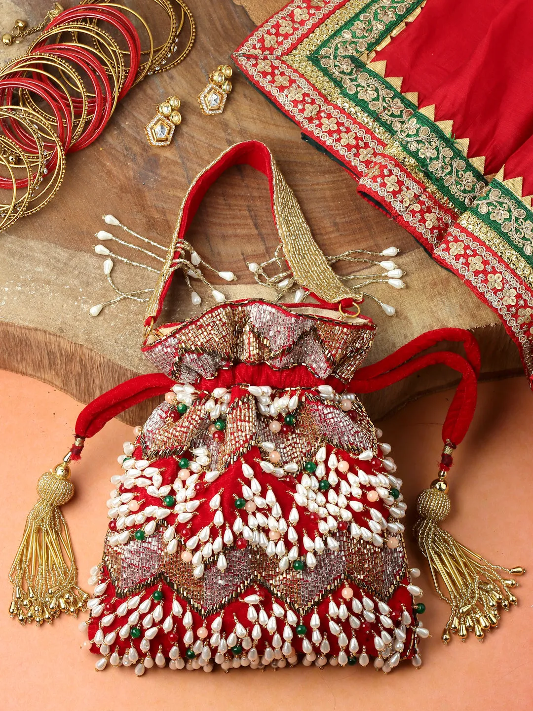 Dangle Embellished Velvet Potli
