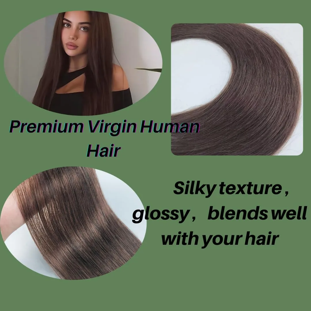 Dark Brown Tape in Hair Extensions Human Hair for Women Invisible 16 InchRemy Human Hair Extensions Tape in Hair
