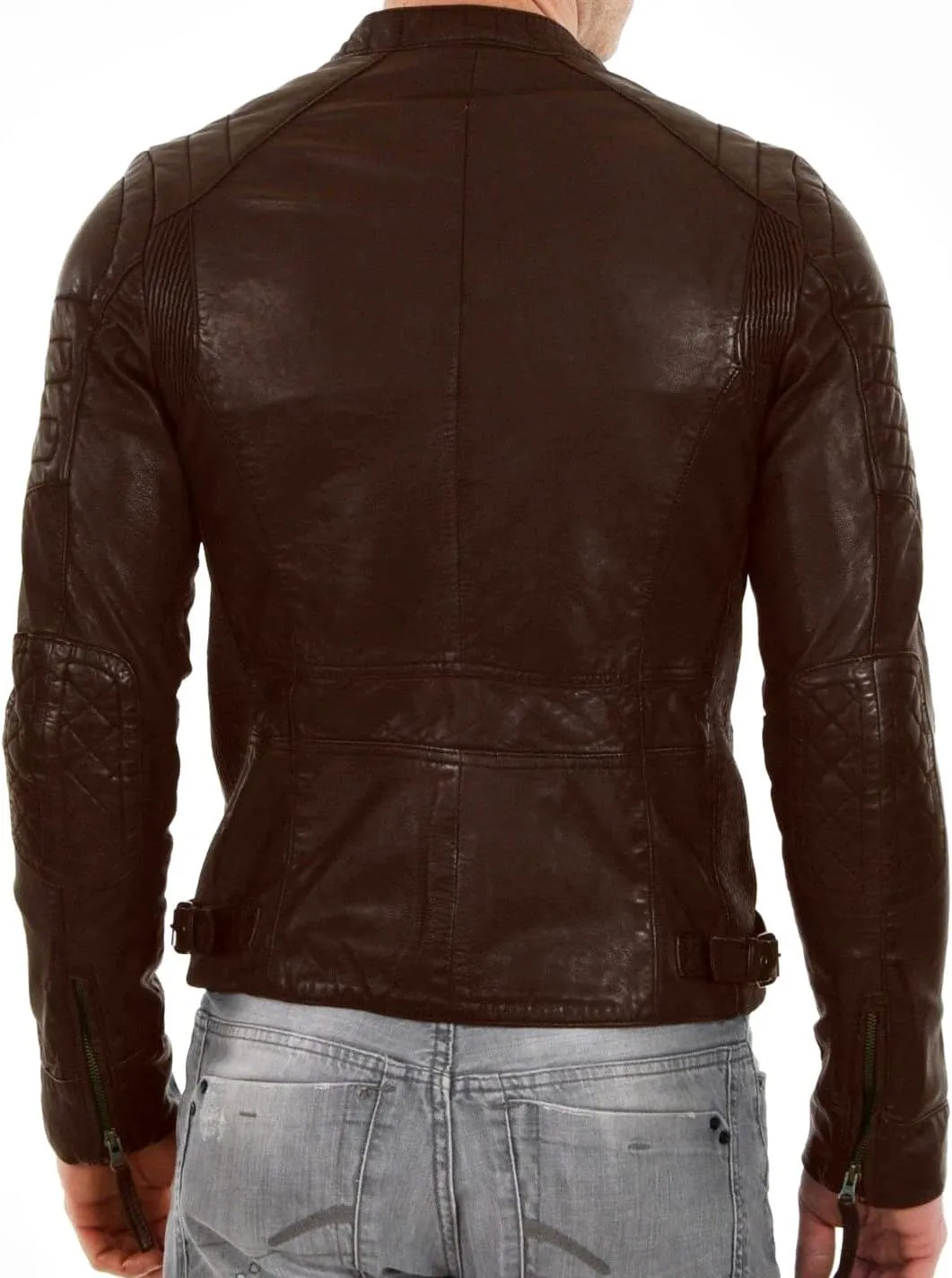 DECIMAL Men's Black & BROWN Genuine Lambskin Leather Biker Jacket VINTAGE REAL MOTORCYCLE JACKETS FOR MEN