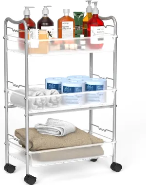 Deco Brothers 3 Tier Metal Rolling Storage Utility Cart with Wheels, Silver