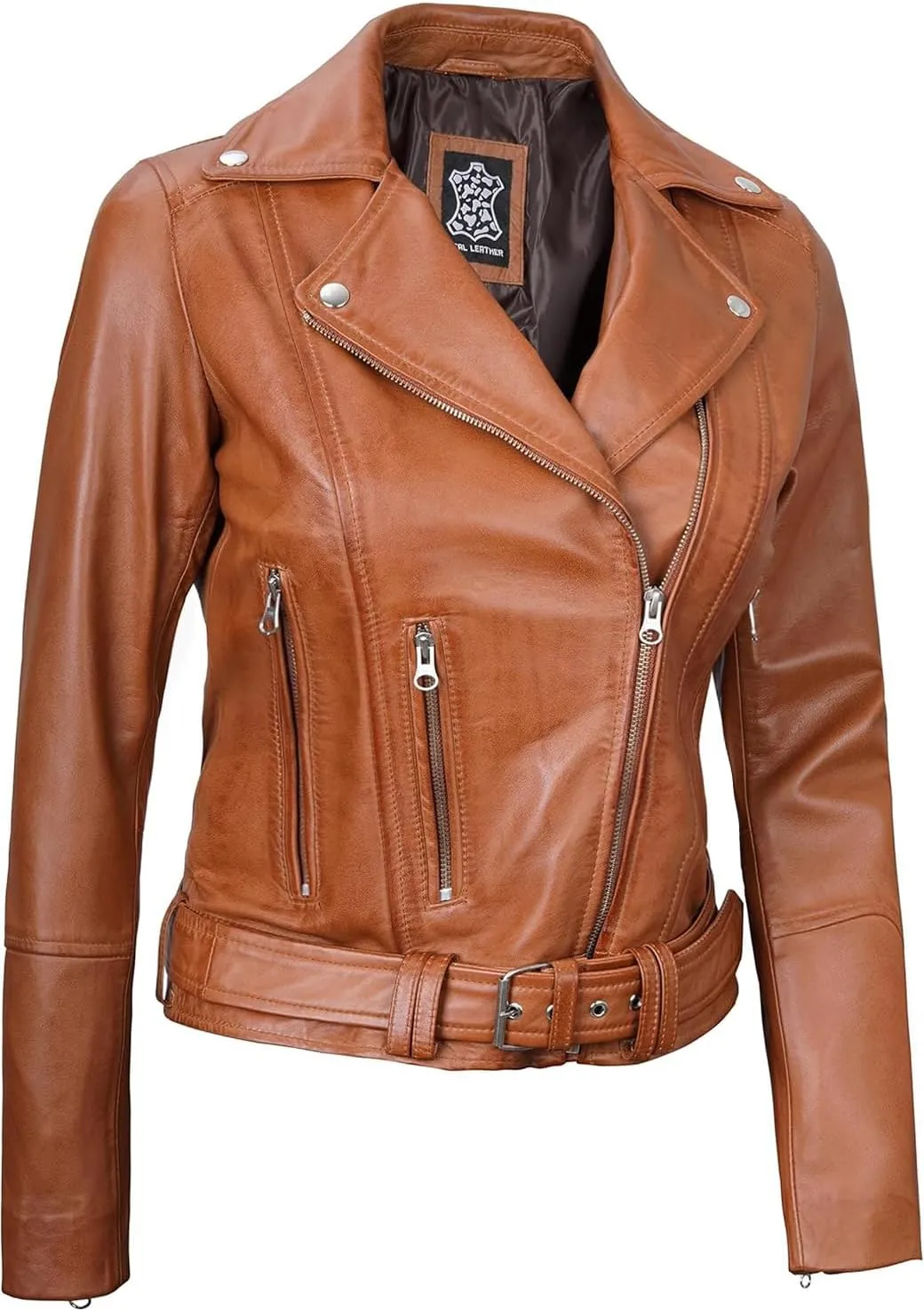 Decrum Womens Leather Jacket – Asymmetrical Motorcycle Style Leather Jacket Women