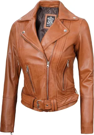 Decrum Womens Leather Jacket – Asymmetrical Motorcycle Style Leather Jacket Women