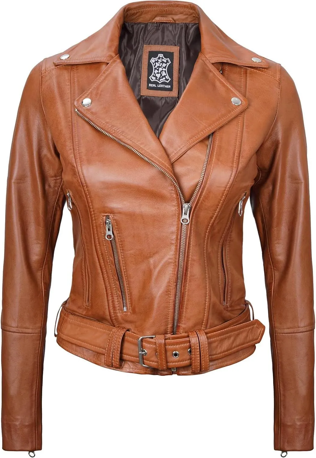 Decrum Womens Leather Jacket – Asymmetrical Motorcycle Style Leather Jacket Women