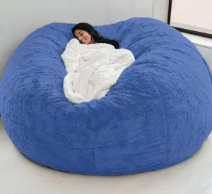 DELADOLA Bean Bag Cover - NO Filler, Big Soft Fluffy Fur Portable Living Room Sofa Bed Cover (Gemstone Blue, 7FT)