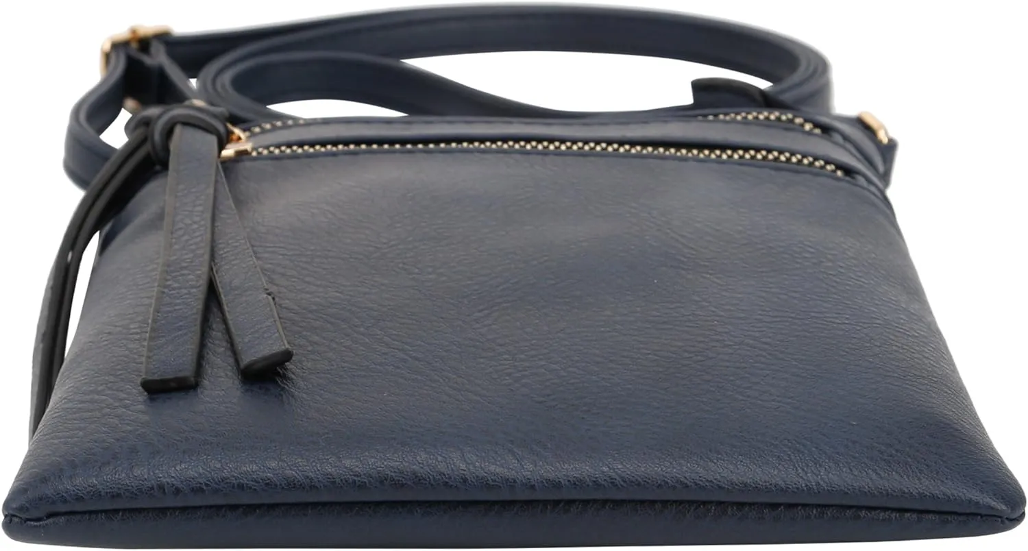 DELUXITY | Crossbody Purse Bag | Functional Multi Pocket Double Zipper Purse | Adjustable Strap | Medium Size Purse | Navy