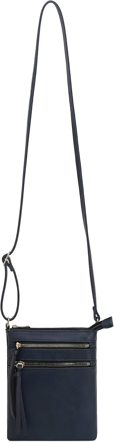 DELUXITY | Crossbody Purse Bag | Functional Multi Pocket Double Zipper Purse | Adjustable Strap | Medium Size Purse | Navy