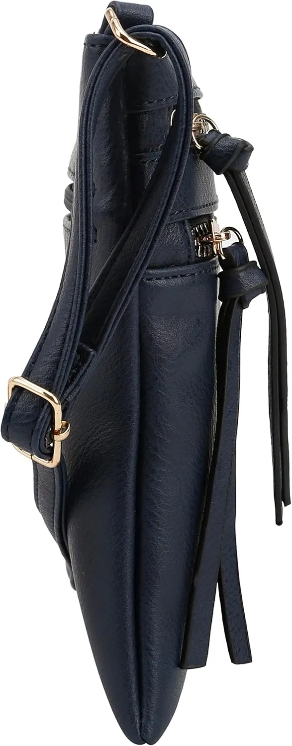 DELUXITY | Crossbody Purse Bag | Functional Multi Pocket Double Zipper Purse | Adjustable Strap | Medium Size Purse | Navy