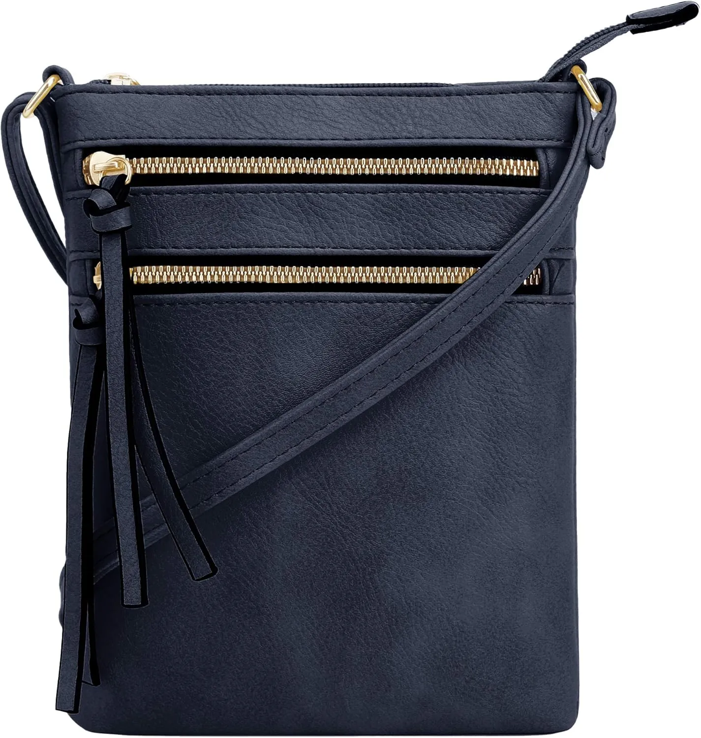DELUXITY | Crossbody Purse Bag | Functional Multi Pocket Double Zipper Purse | Adjustable Strap | Medium Size Purse | Navy