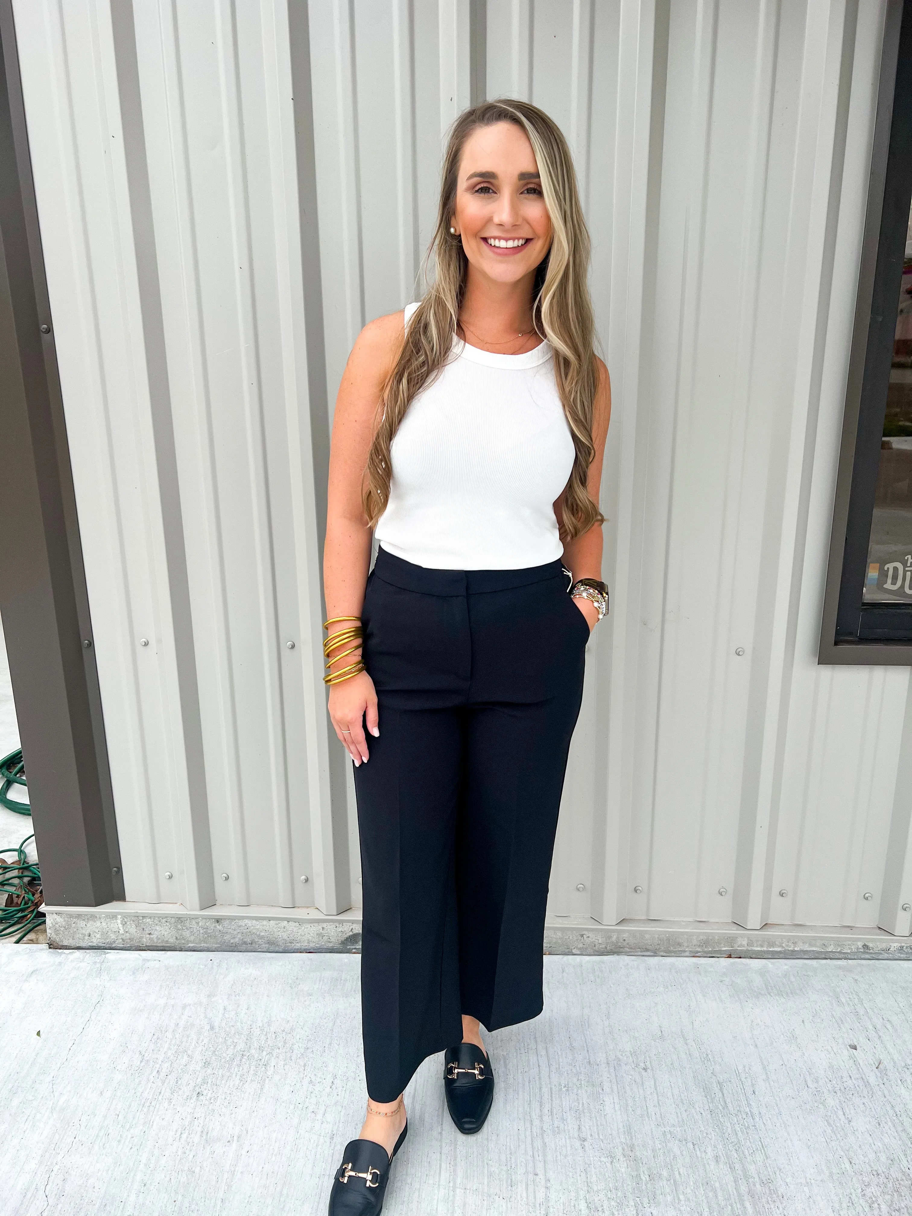 Denali High Rise Wide Leg Cropped Black Pant