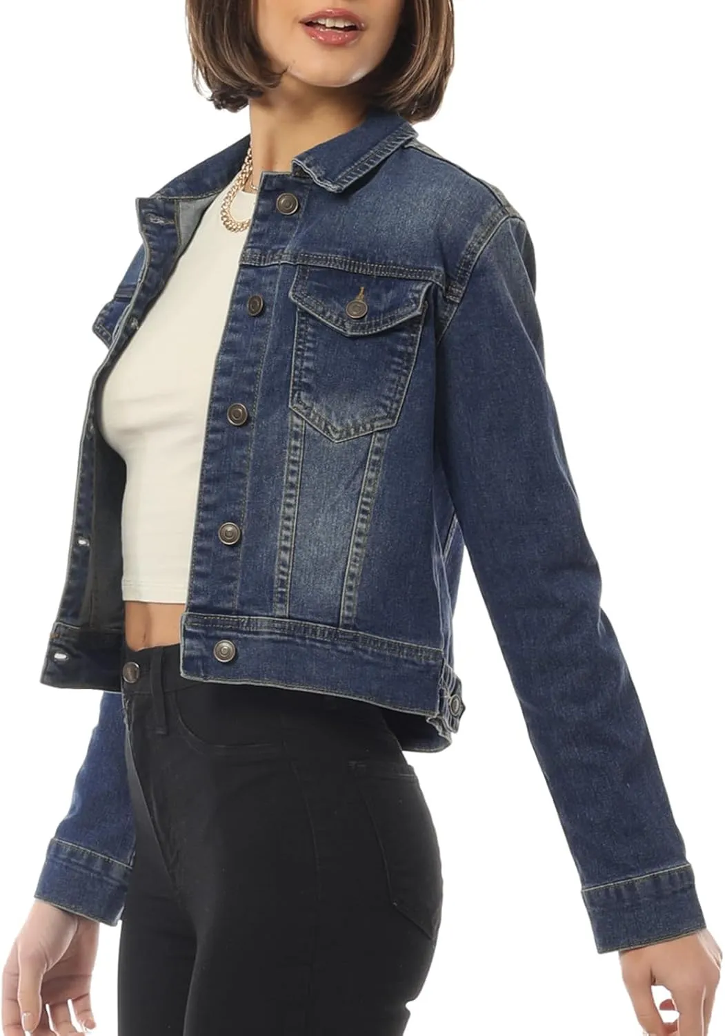 Design by Olivia Women's Classic/Destroyed Vintage Washed Long Sleeve Denim Jean Jacket