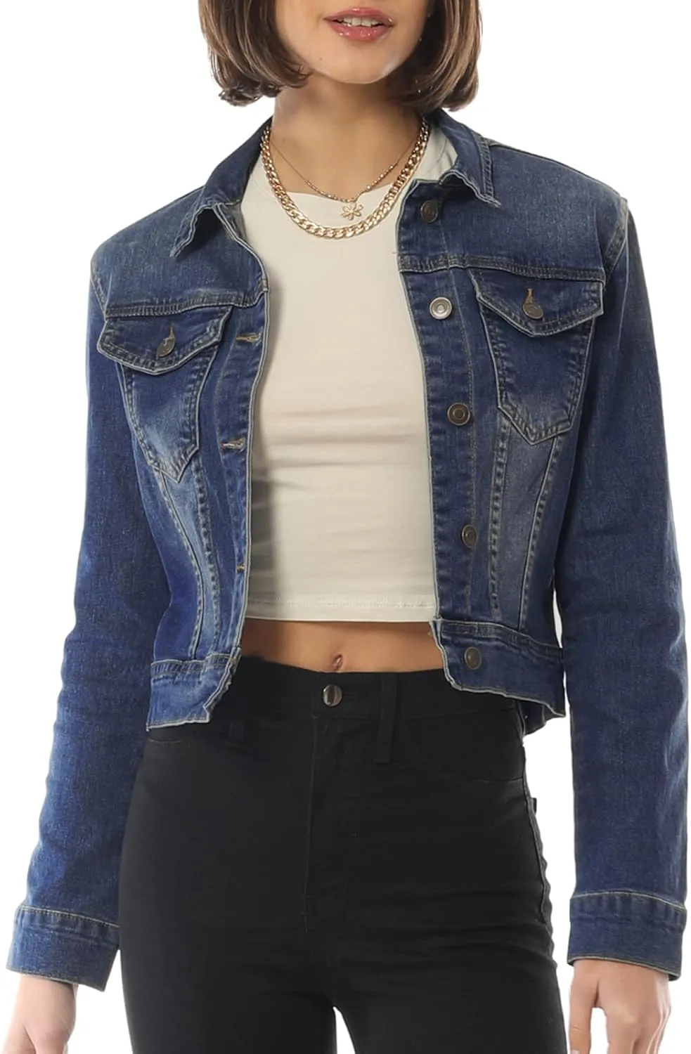 Design by Olivia Women's Classic/Destroyed Vintage Washed Long Sleeve Denim Jean Jacket