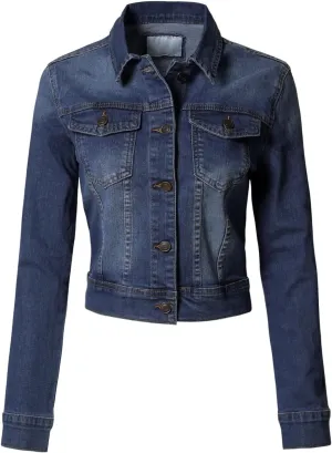 Design by Olivia Women's Classic/Destroyed Vintage Washed Long Sleeve Denim Jean Jacket