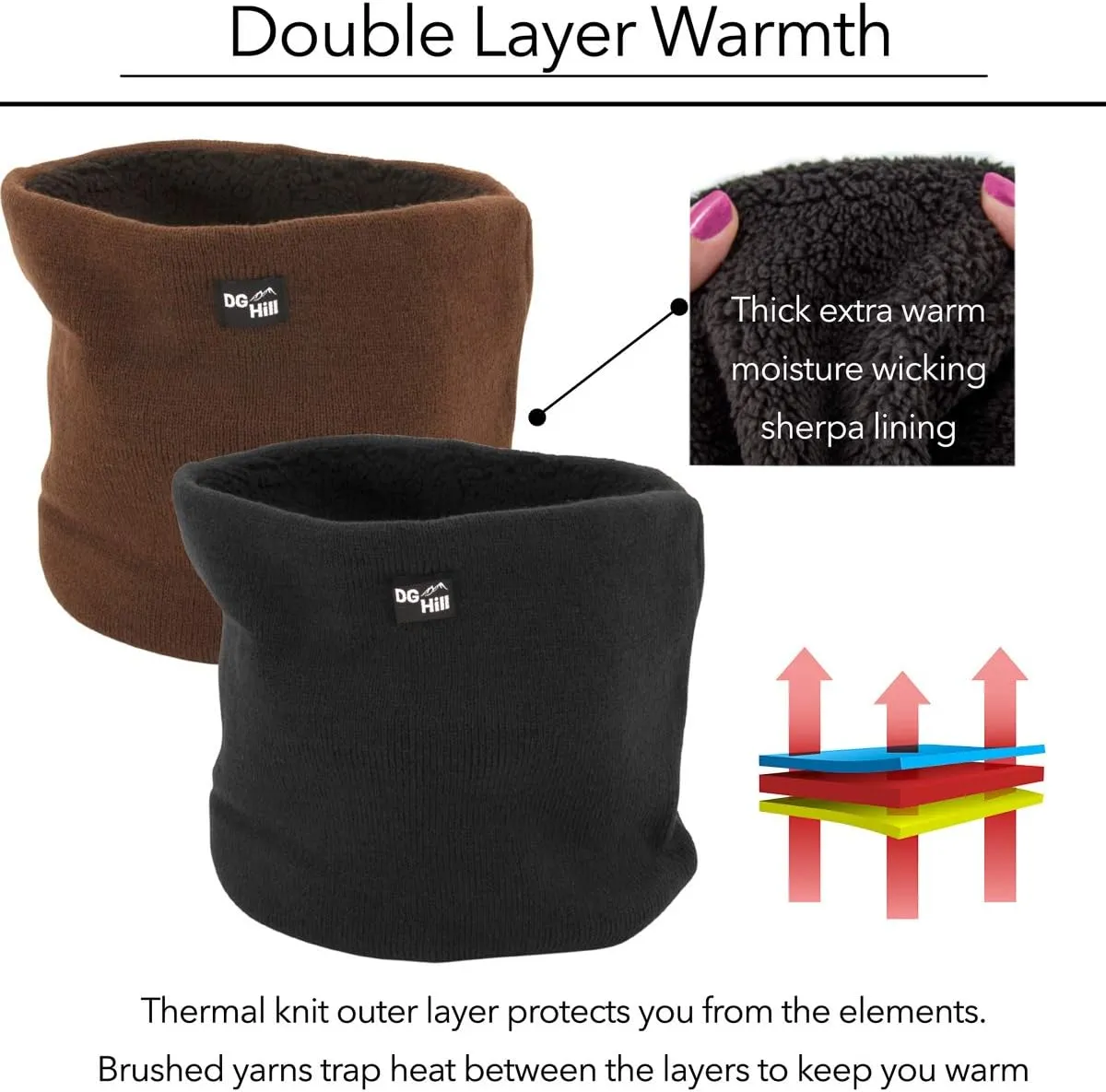 DG Hill Winter Neck Warmer - 2 Pack Face Mask Cold Weather - Neck Gaiter for Men Women Thick Thermal Fleece Lined Ski Outdoor