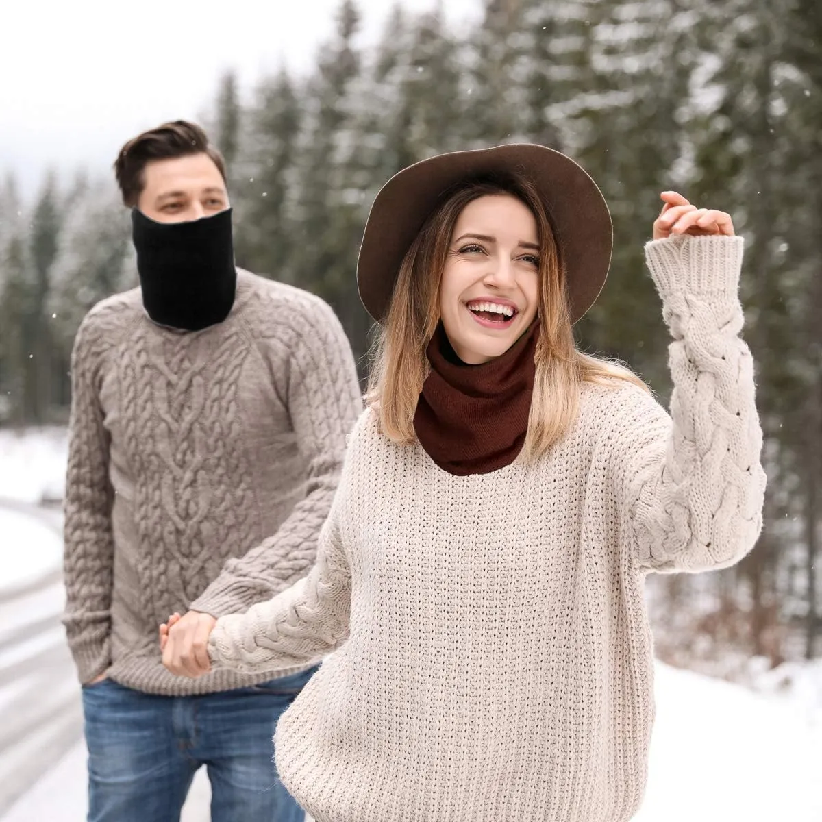DG Hill Winter Neck Warmer - 2 Pack Face Mask Cold Weather - Neck Gaiter for Men Women Thick Thermal Fleece Lined Ski Outdoor