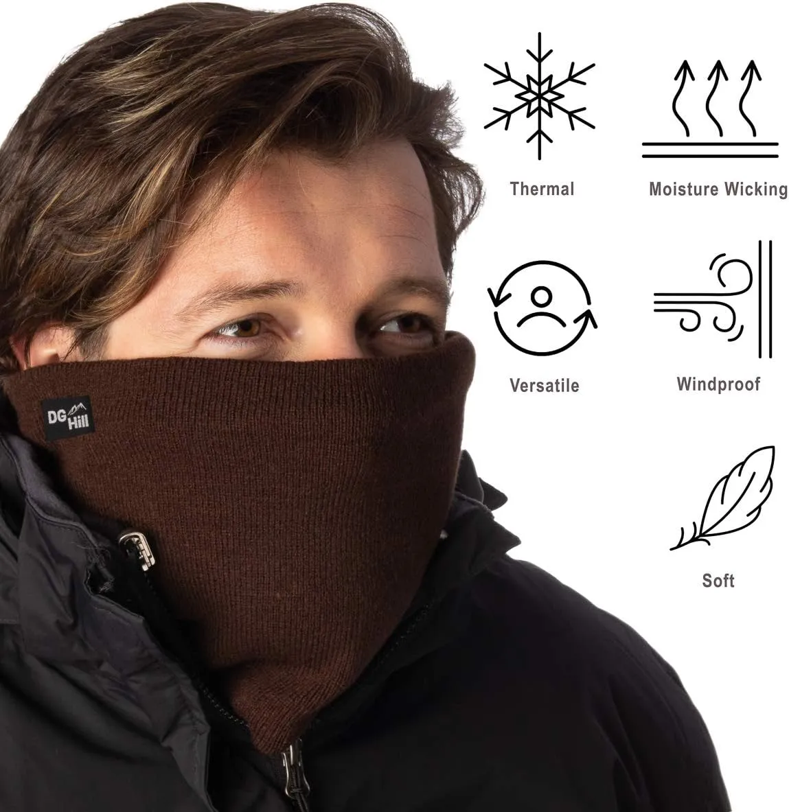 DG Hill Winter Neck Warmer - 2 Pack Face Mask Cold Weather - Neck Gaiter for Men Women Thick Thermal Fleece Lined Ski Outdoor