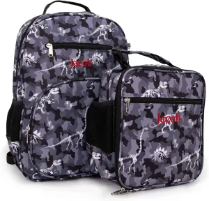 DIBSIES Personalized Adventure Collection Backpack (Camo Dinosaur Backpack and Lunch Box Combo)