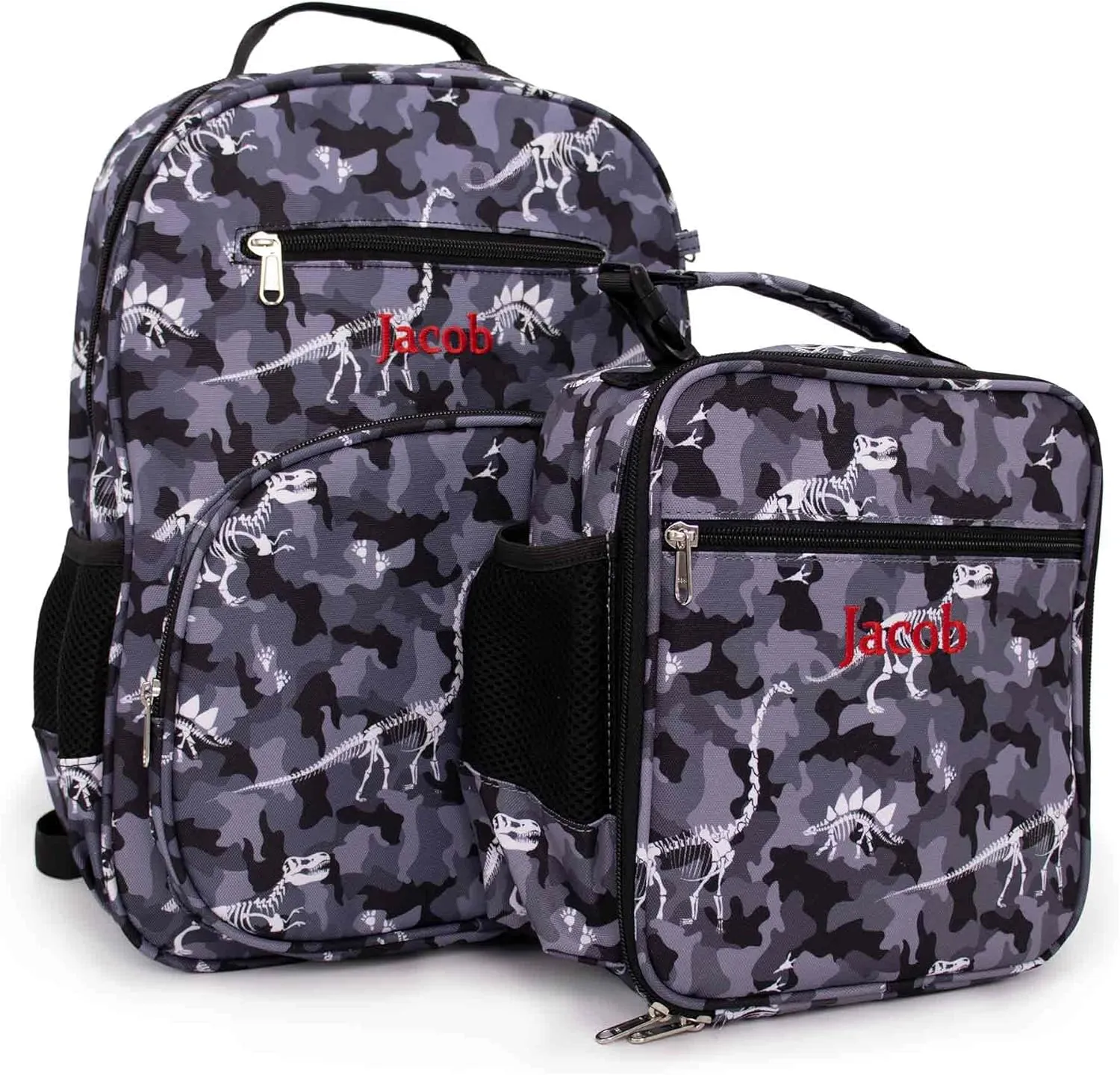 DIBSIES Personalized Adventure Collection Backpack (Camo Dinosaur Backpack and Lunch Box Combo)
