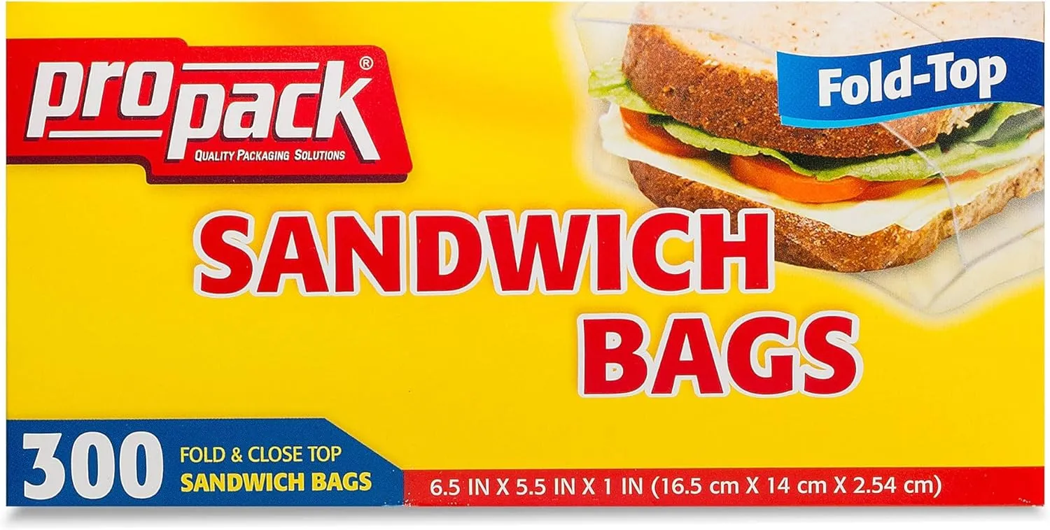 Disposable Plastic Sandwich Bags with Fold Close Top 600 Bags, Great for Home, Office, Vacation, Traveling, Sandwich, Fruits, Nuts, Cake, Cookies, Or Any Snacks (2 Packs)