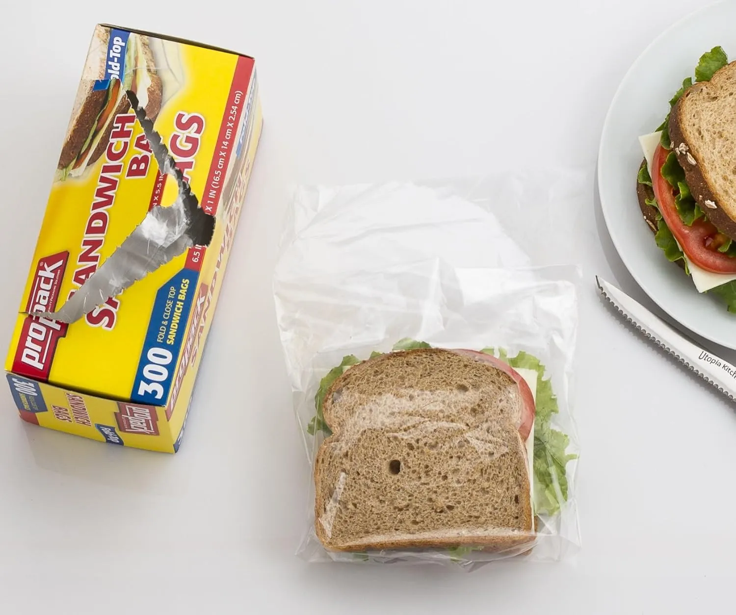 Disposable Plastic Sandwich Bags with Fold Close Top 600 Bags, Great for Home, Office, Vacation, Traveling, Sandwich, Fruits, Nuts, Cake, Cookies, Or Any Snacks (2 Packs)