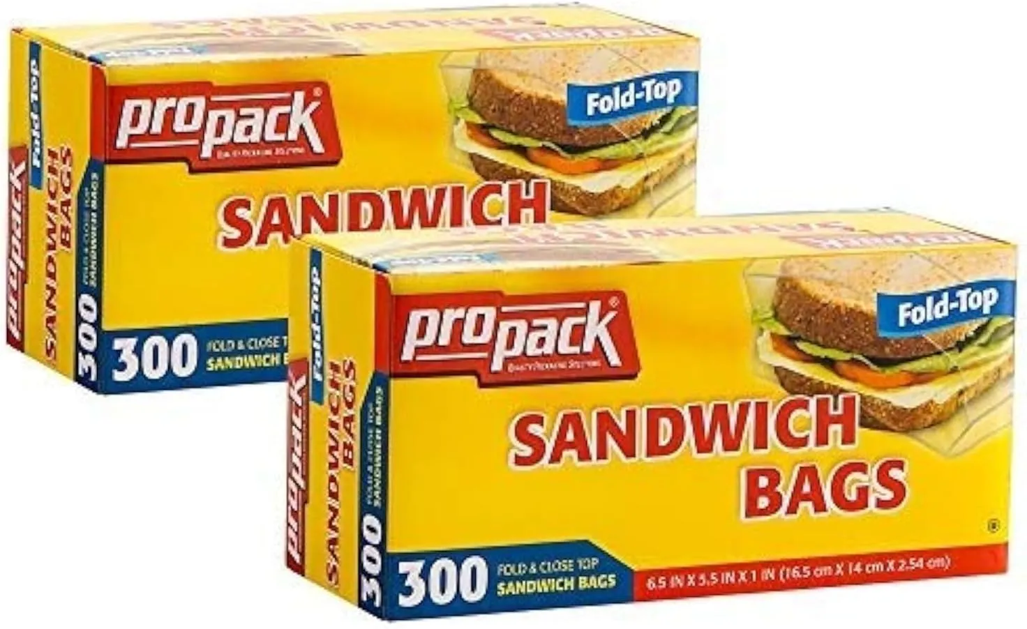 Disposable Plastic Sandwich Bags with Fold Close Top 600 Bags, Great for Home, Office, Vacation, Traveling, Sandwich, Fruits, Nuts, Cake, Cookies, Or Any Snacks (2 Packs)