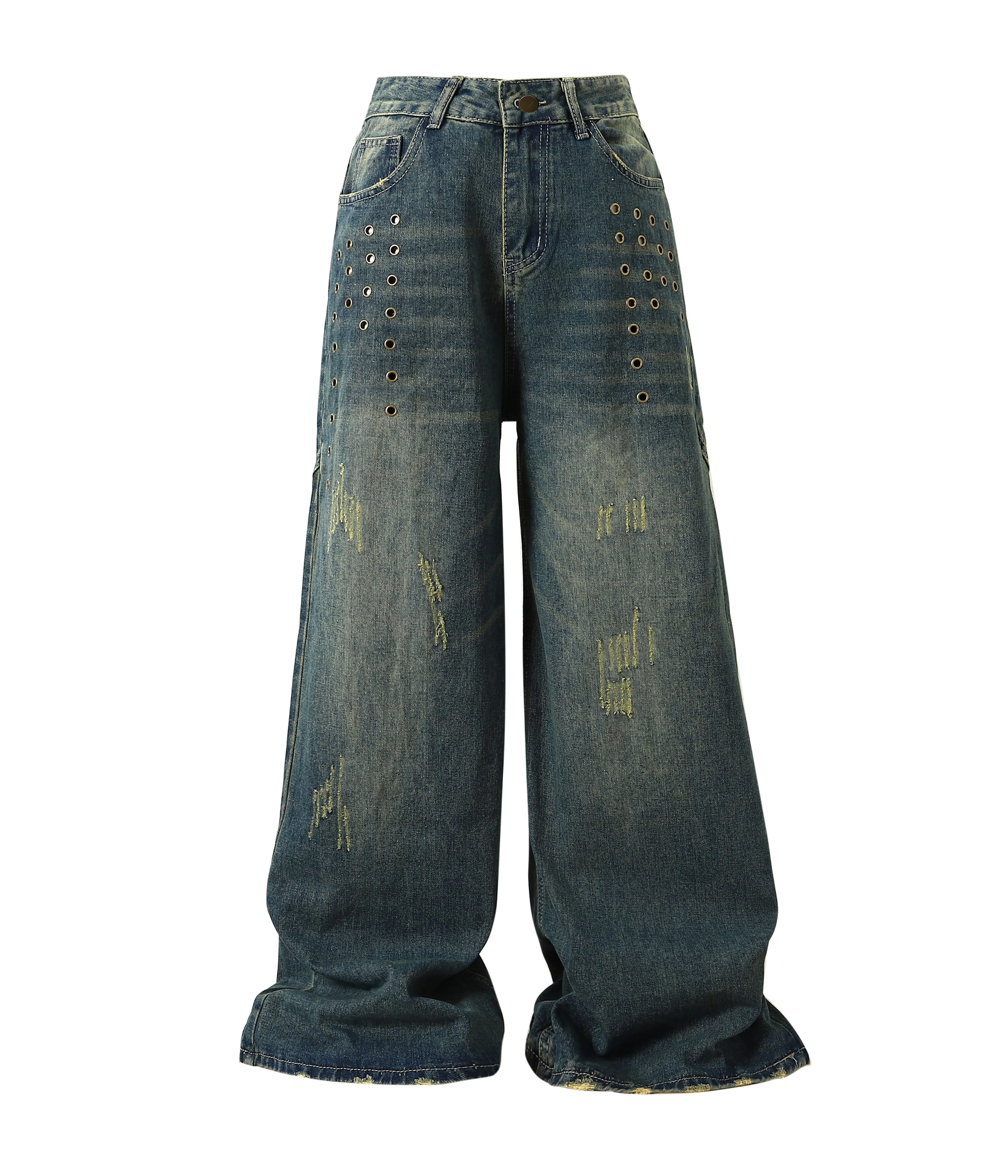 DISTRESSED RIVET BAGGY DENIM