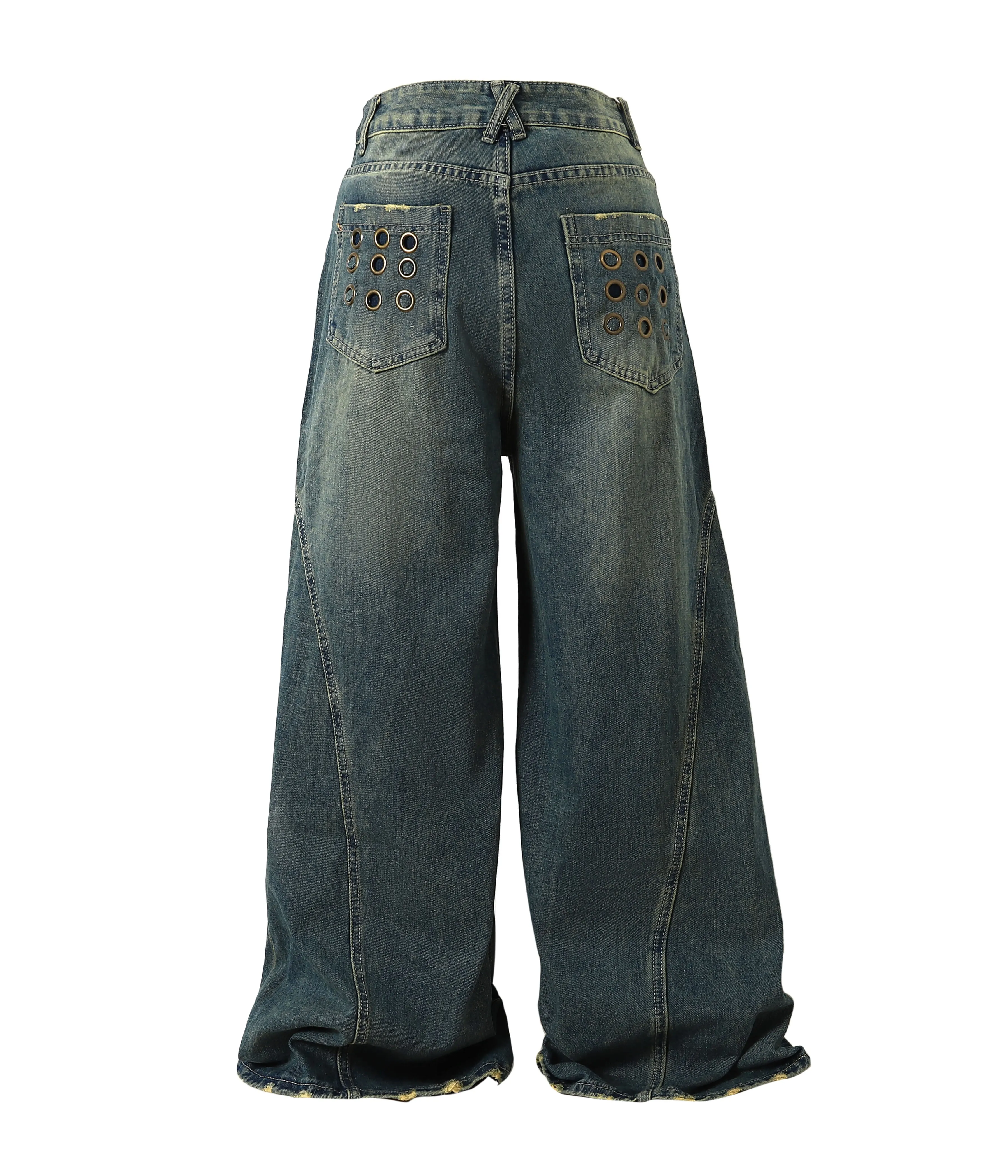 DISTRESSED RIVET BAGGY DENIM