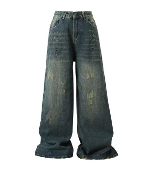 DISTRESSED RIVET BAGGY DENIM