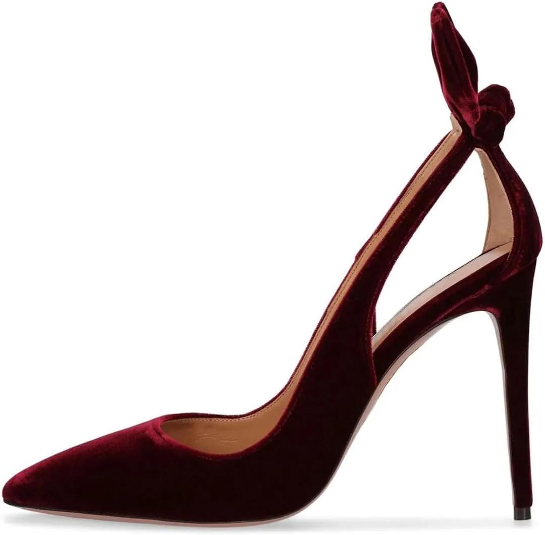 Divanne Pumps Shoes, Women High Heels Bow Tie Cutout Stiletto Pumps Pointy Toe Wedding Party Dress Shoes