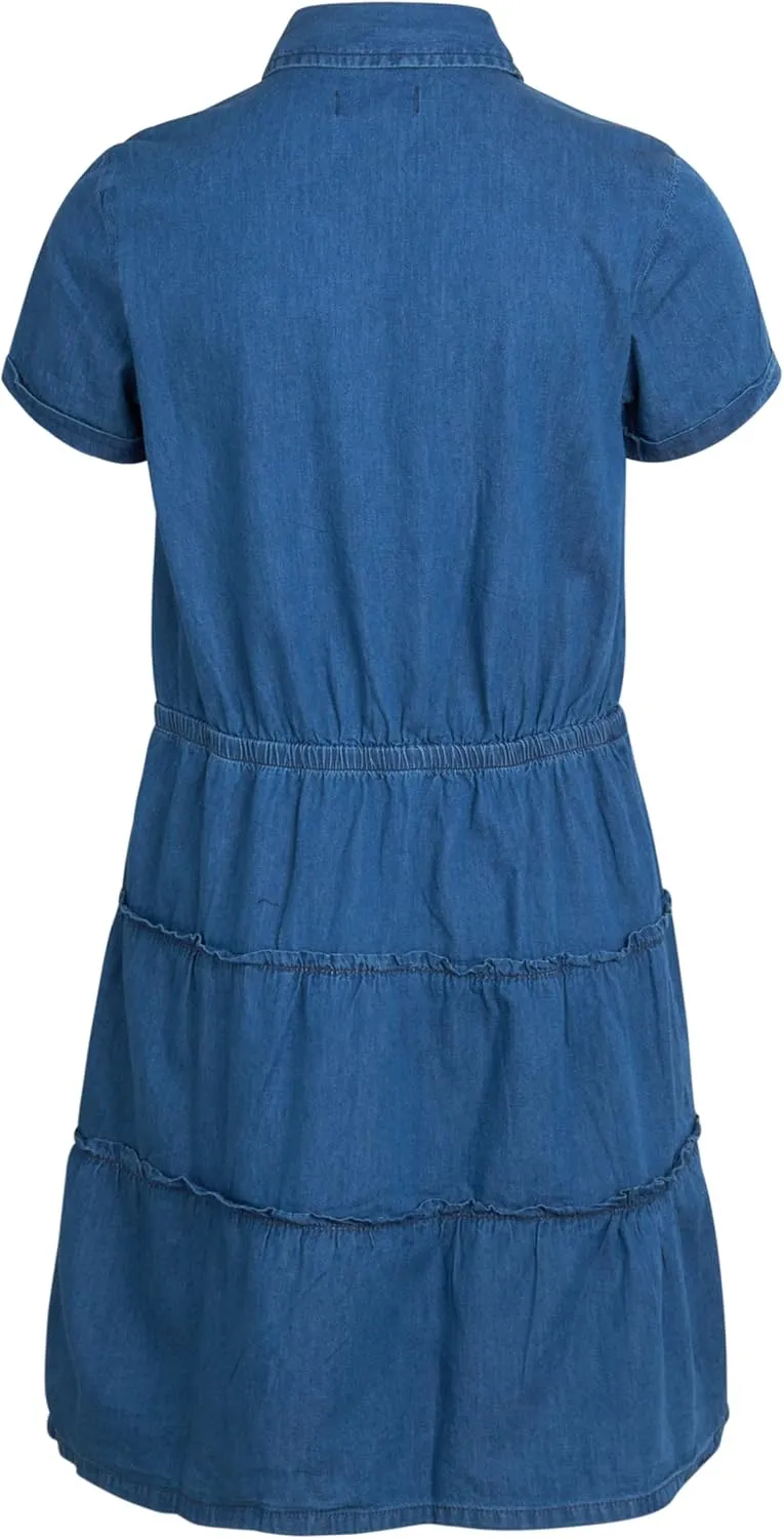 DKNY Girls’ Casual Dress - Button Down Denim Dress - Chambray Denim Jumper Jean Dress for Girls (7-16)