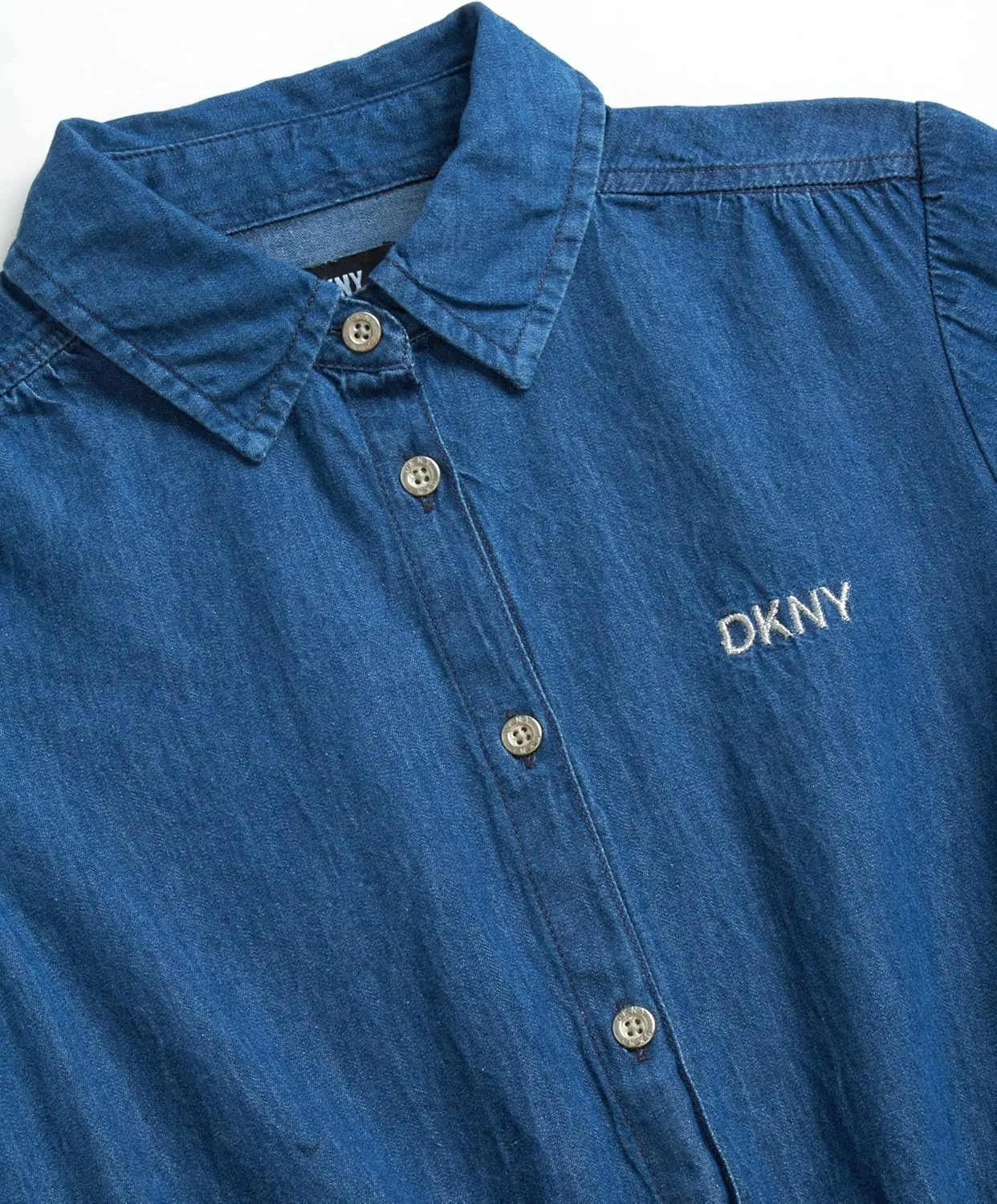 DKNY Girls’ Casual Dress - Button Down Denim Dress - Chambray Denim Jumper Jean Dress for Girls (7-16)