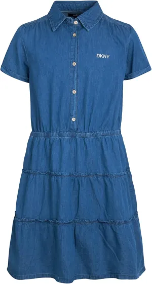 DKNY Girls’ Casual Dress - Button Down Denim Dress - Chambray Denim Jumper Jean Dress for Girls (7-16)