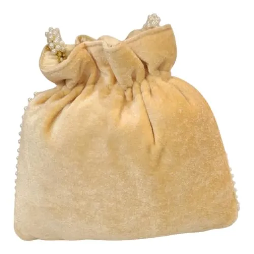 DMS RETAIL Handcrafted with Pearl Handle and Tassels | Embroidered Bridal Clutch for Weddings, Parties, and Gifting | Elegant Drawstring Potli for Women (GOLDEN)