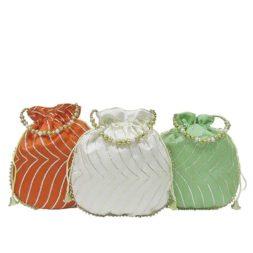 DMS RETAIL Potli Bags For Wedding Return Gifts For Women In Bulk, Ladies Return Gifts For Pooja Birthday Kitty Party Shagun Mehndi Sangeet Pack Of (Pack Of 6)