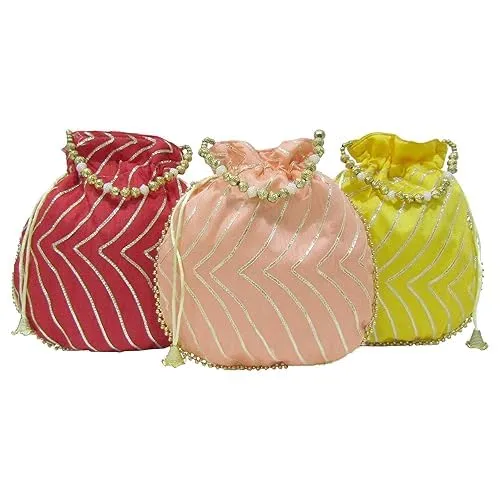 DMS RETAIL Potli Bags For Wedding Return Gifts For Women In Bulk, Ladies Return Gifts For Pooja Birthday Kitty Party Shagun Mehndi Sangeet Pack Of (Pack Of 6)