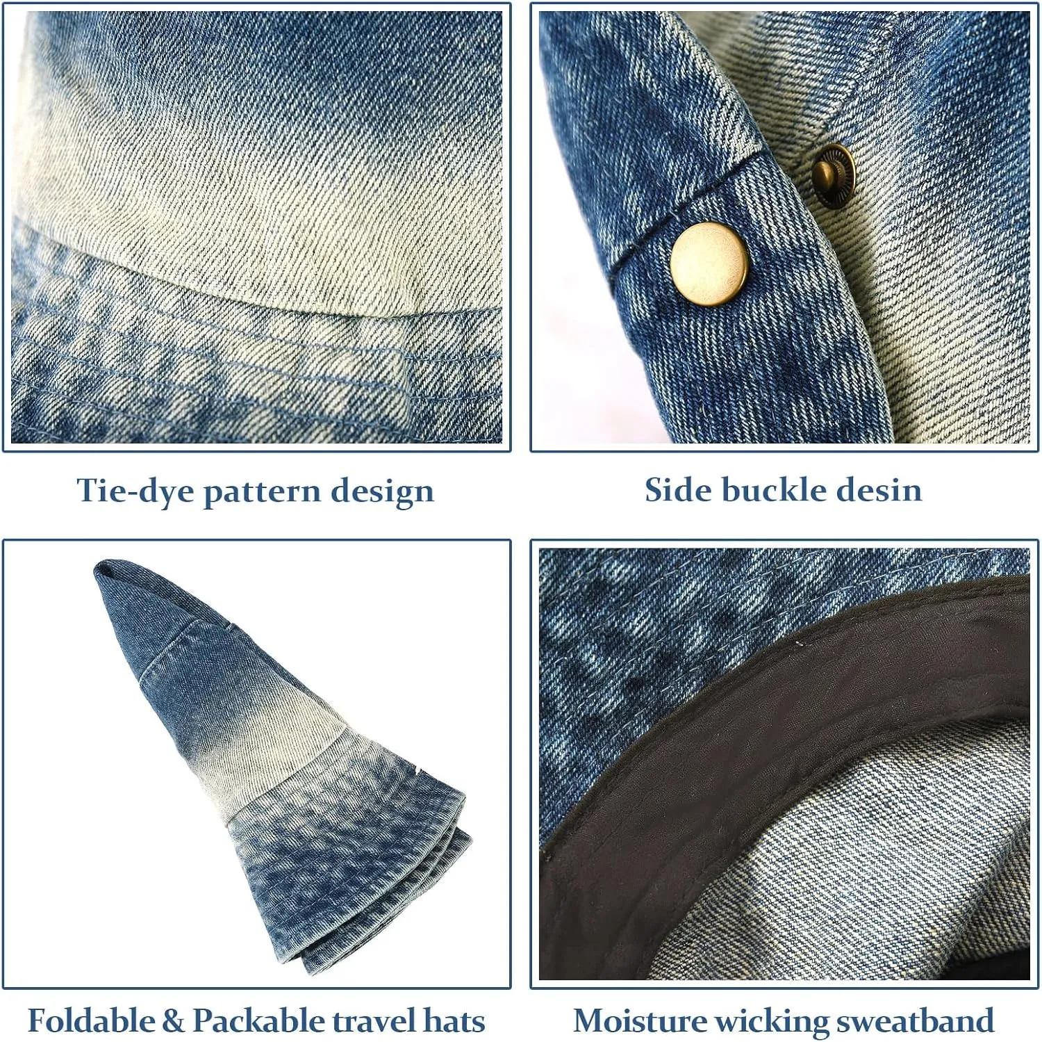 DOCILA Demin Bucket Hats for Women Men Blue Jean Western Fisherman Hats Packable Cowboy Style Outdoor Sun Hats
